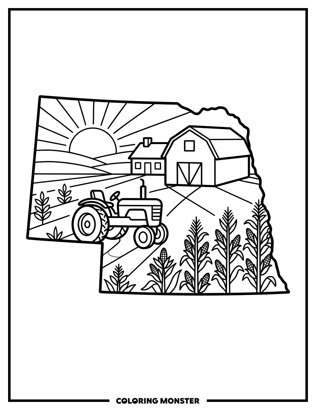 Nebraska Farm Scene Coloring Page