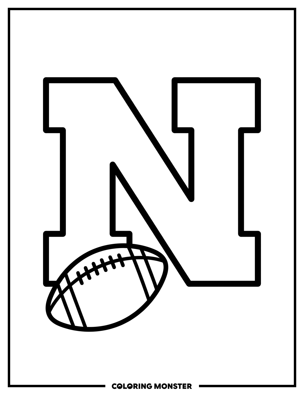 Nebraska Huskers 'N' Logo With Football Coloring Page