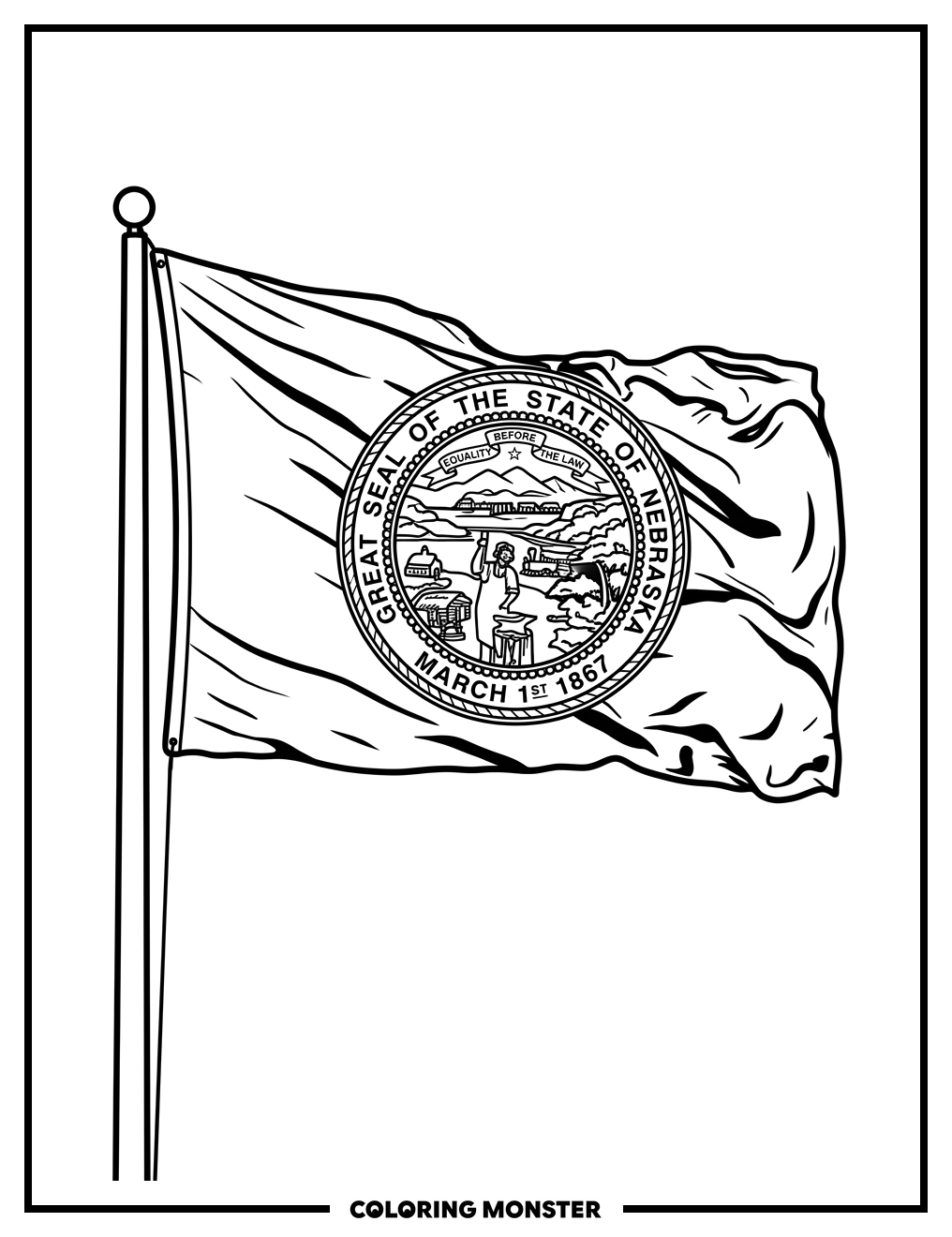Nebraska State Flag Waving Coloring Page