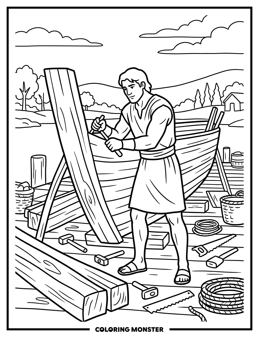 Nephi Building a Ship Coloring Page