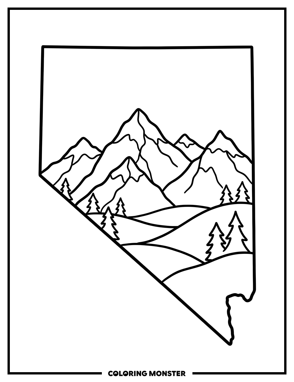 Nevada Mountains Outline Coloring Page