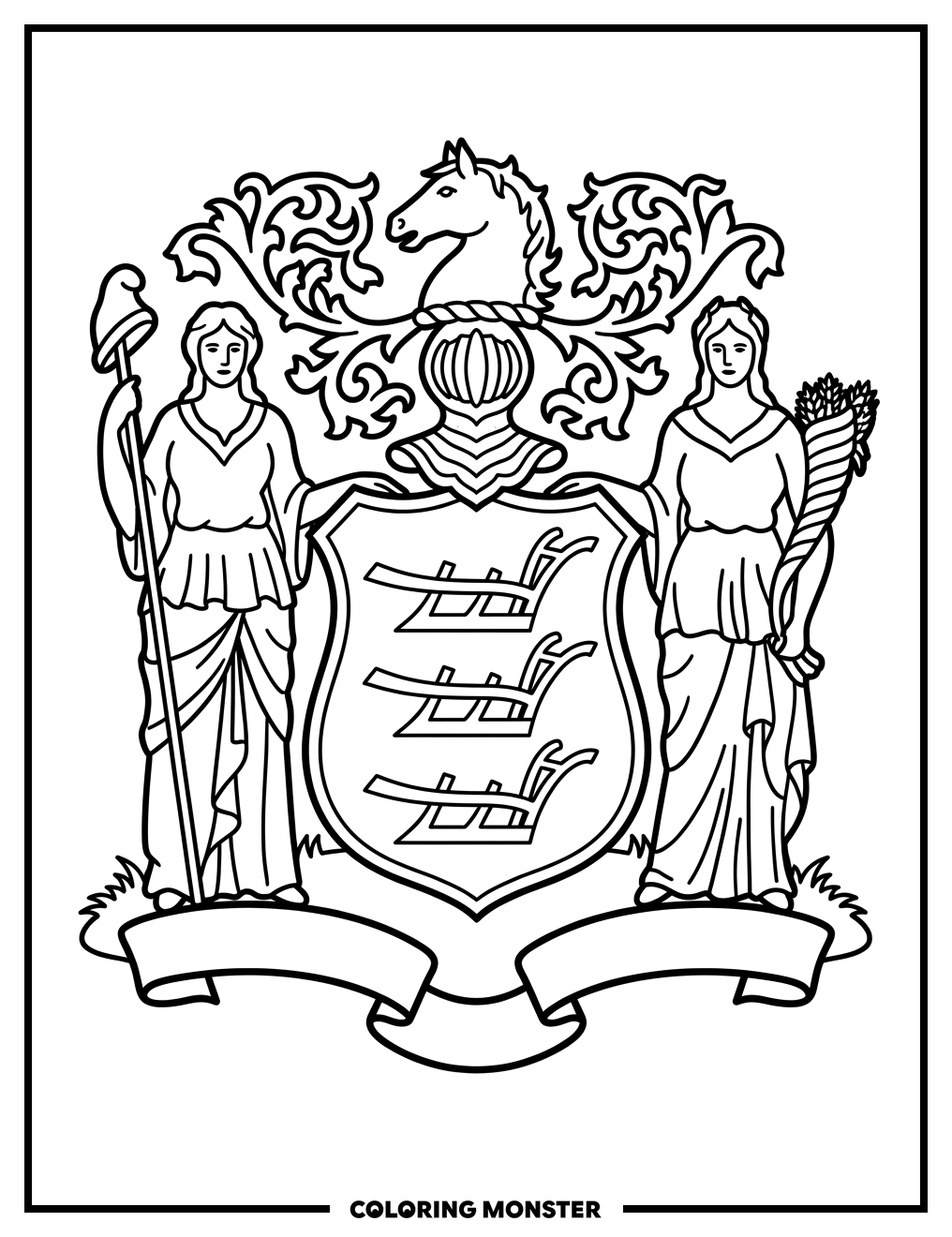 New Jersey State Flag Emblem Coloring Page
