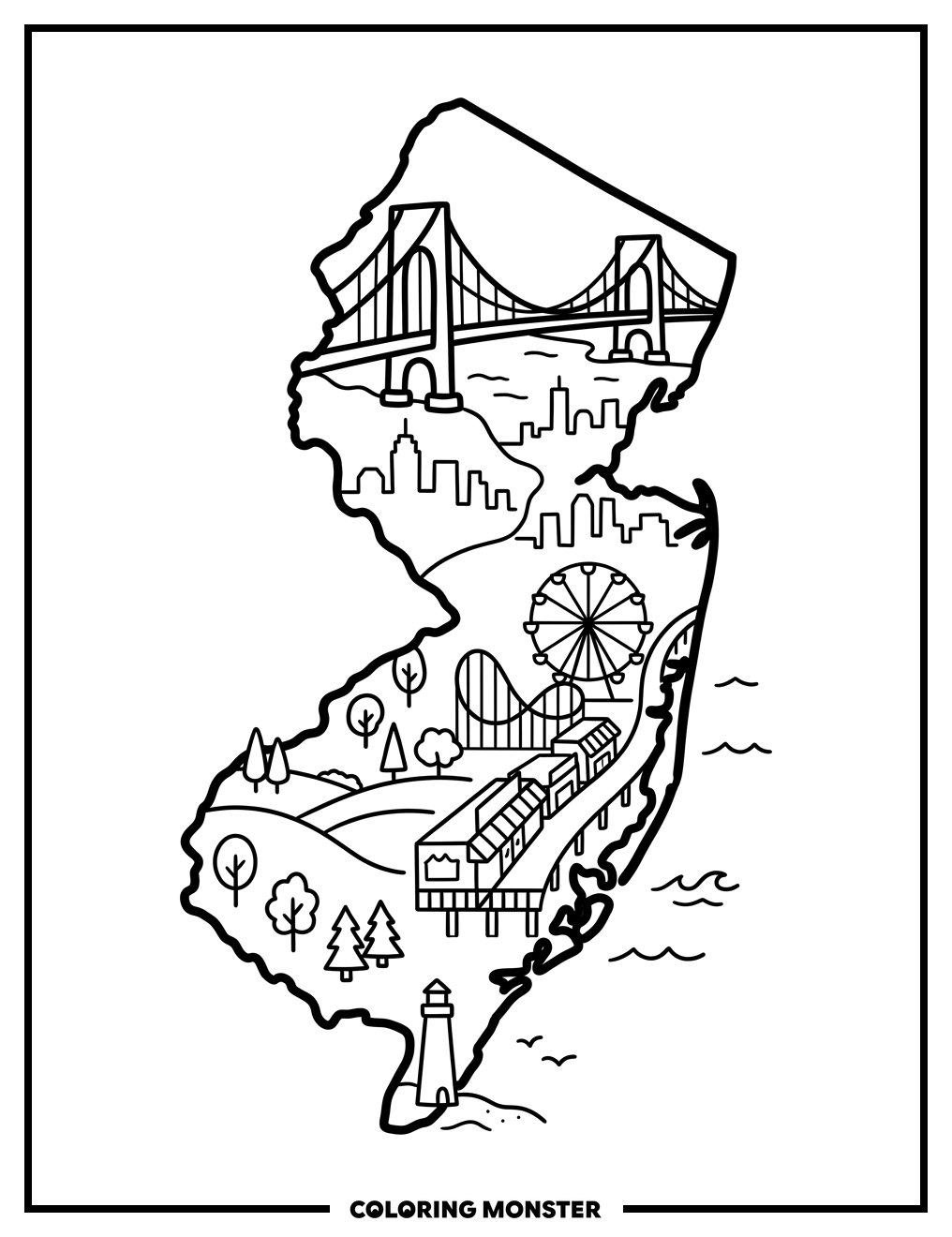 New Jersey State Outline Coloring Page