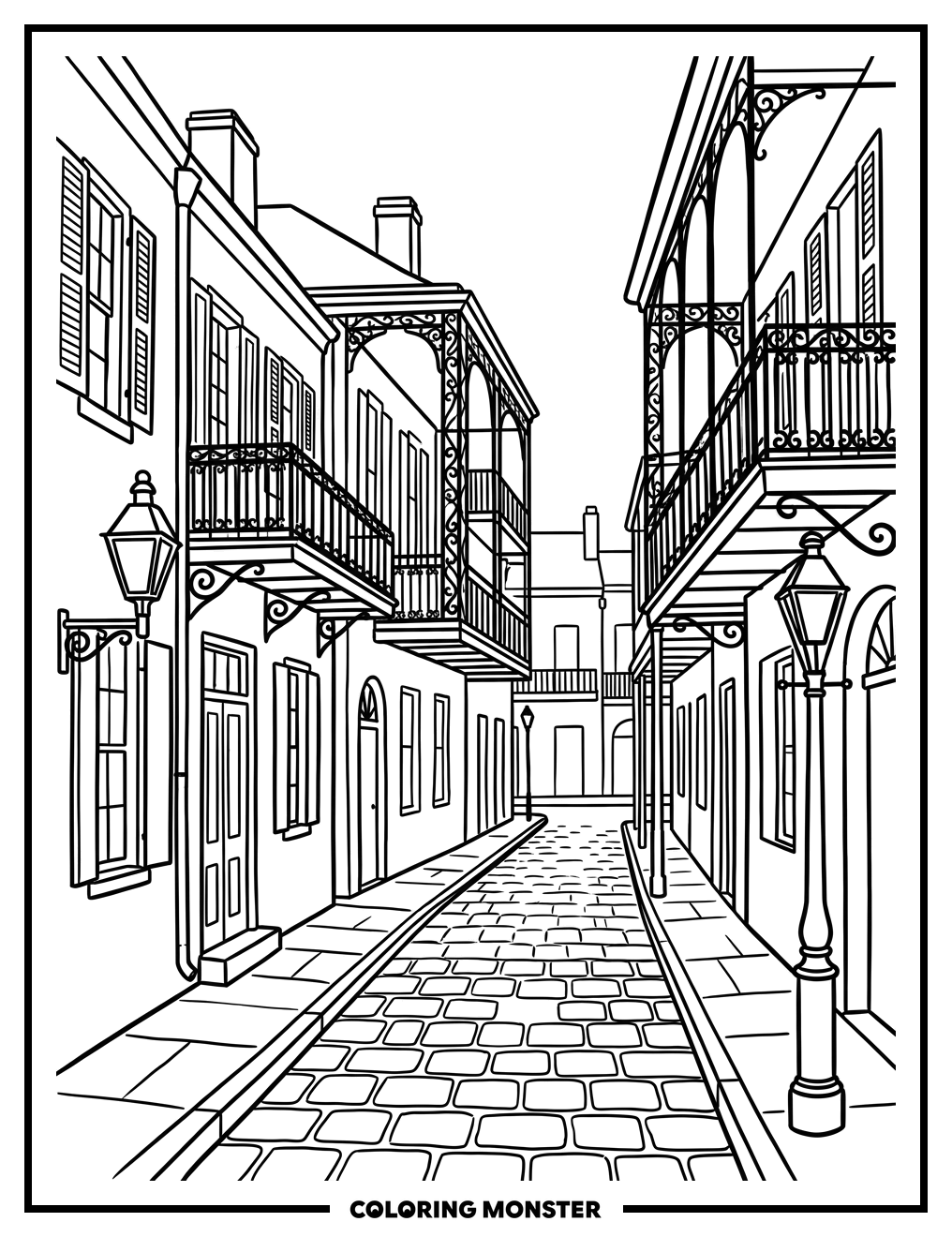 New Orleans Street Scene Coloring Page