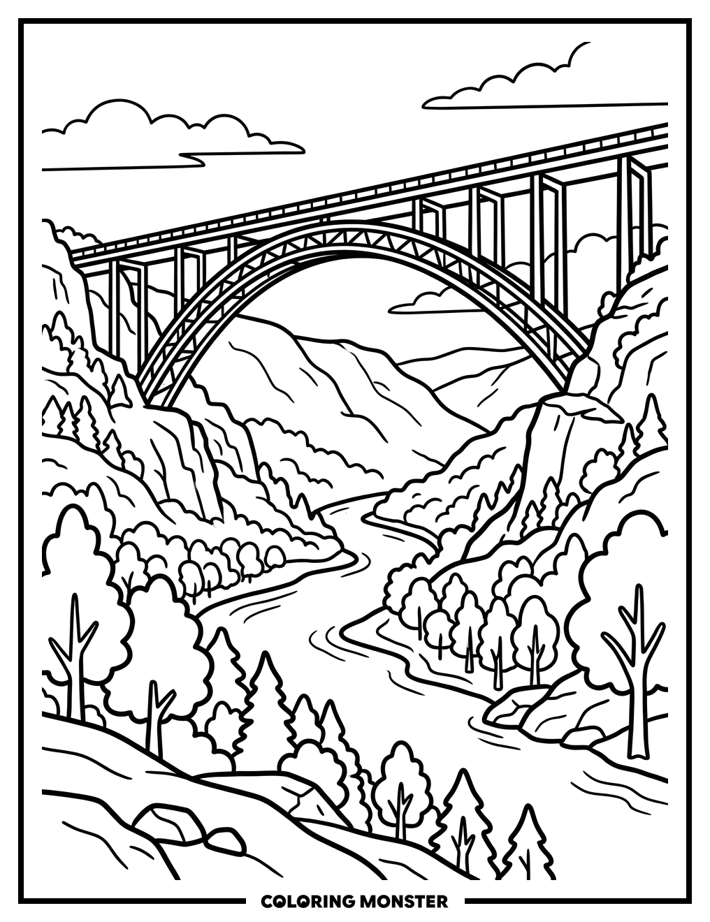 New River Gorge Bridge Coloring Page