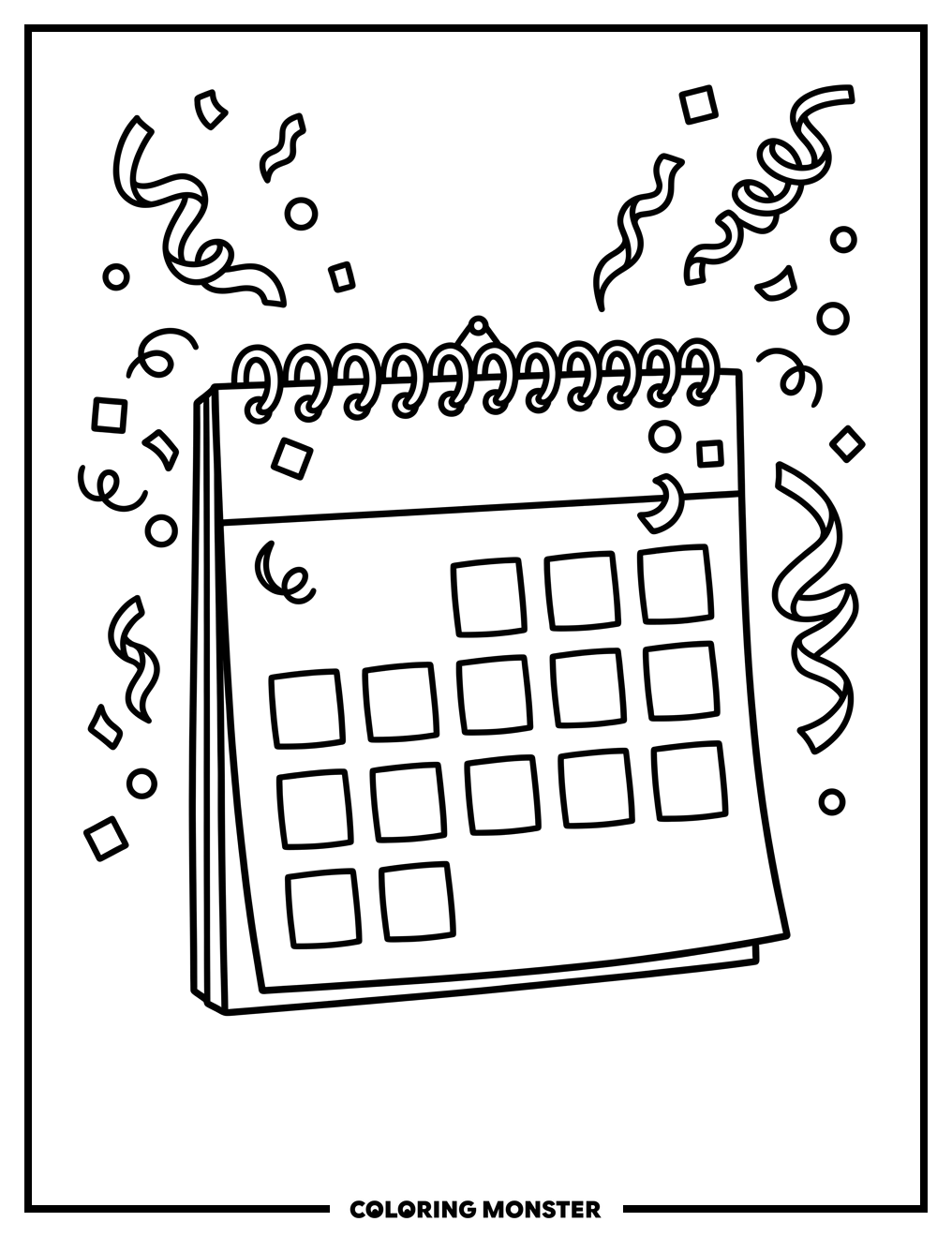 New Year's Eve Calendar Coloring Page