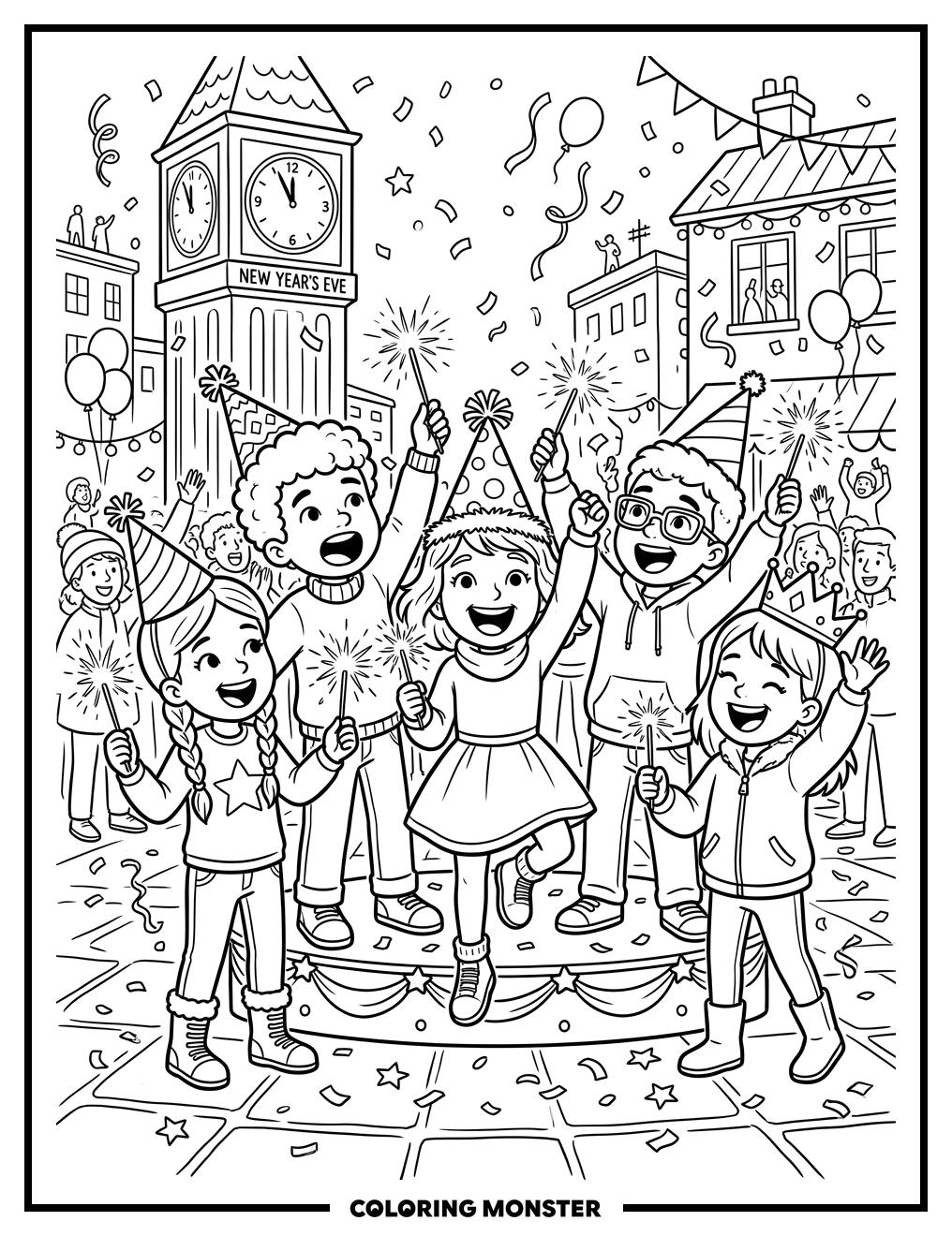 New Year's Eve Countdown Celebration Coloring Page