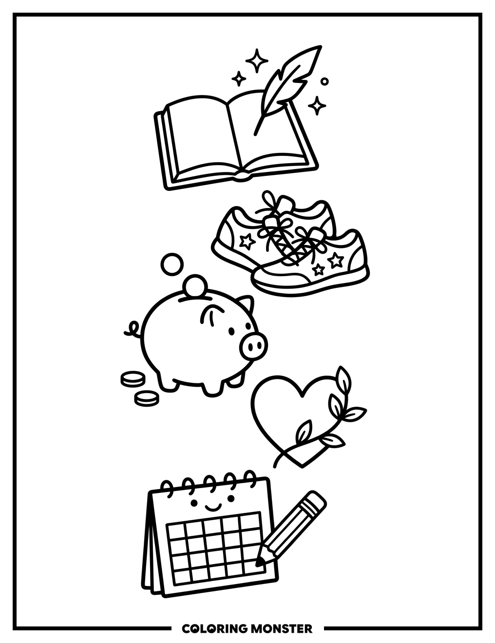 New Year's Resolution Symbols Coloring Page