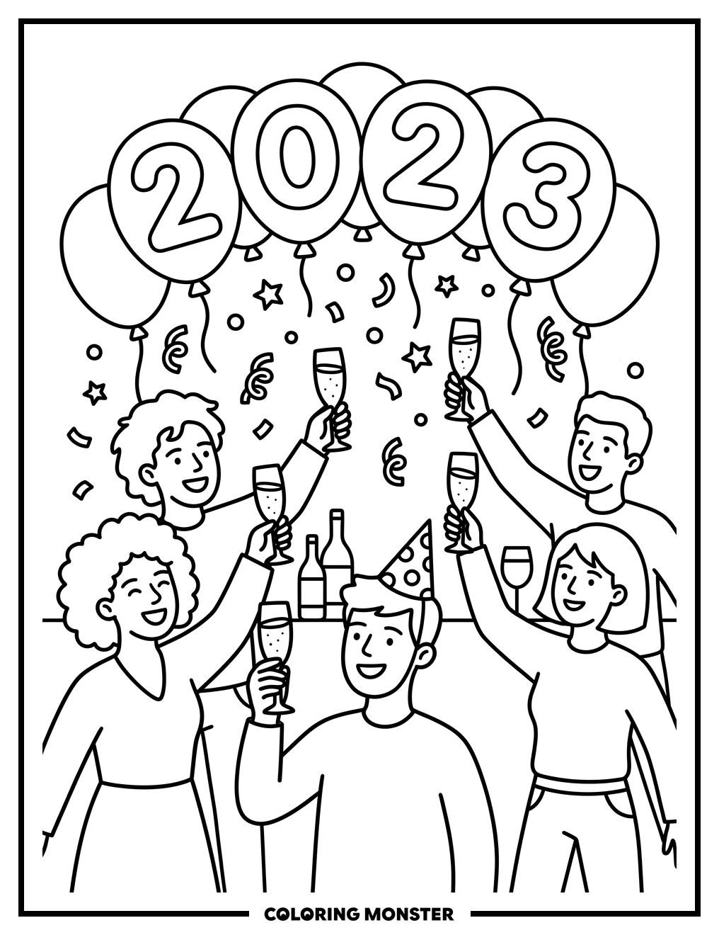 New Year's Toast Celebration Coloring Page