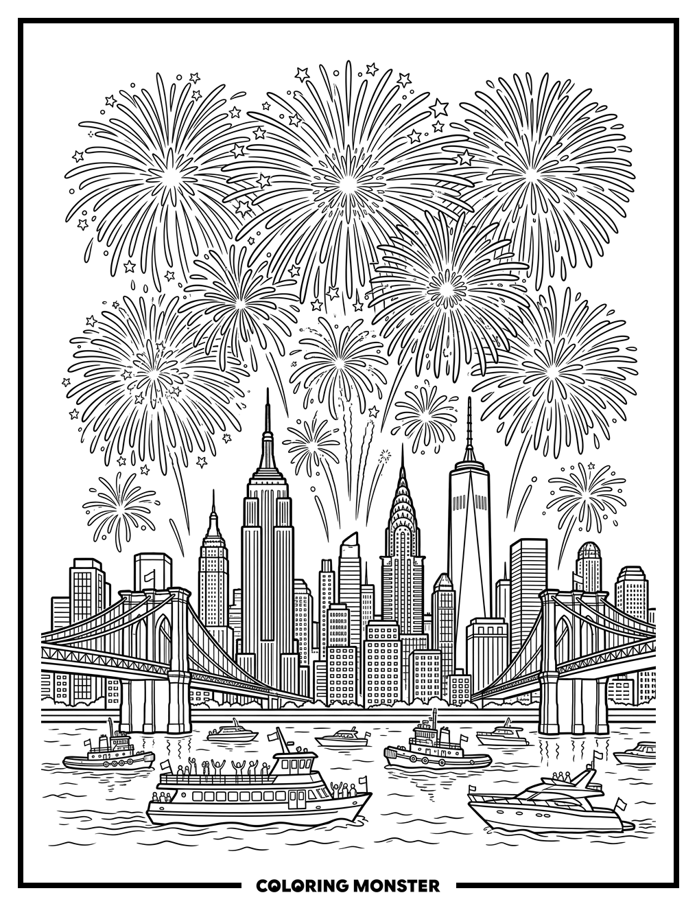 New York City Fourth of July Fireworks Coloring Page