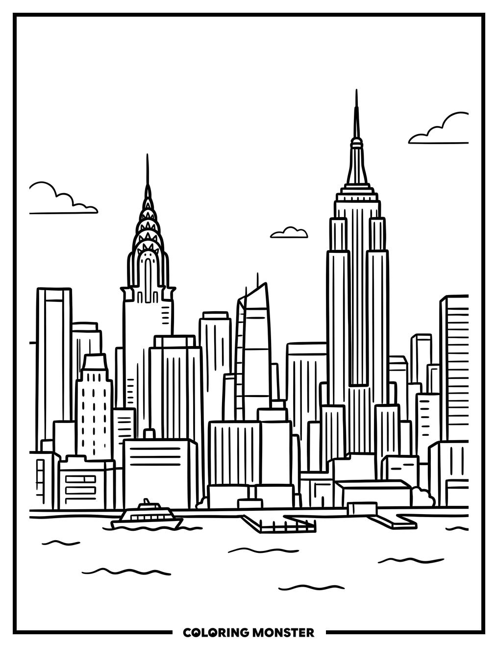 New York City Skyline Coloring Page