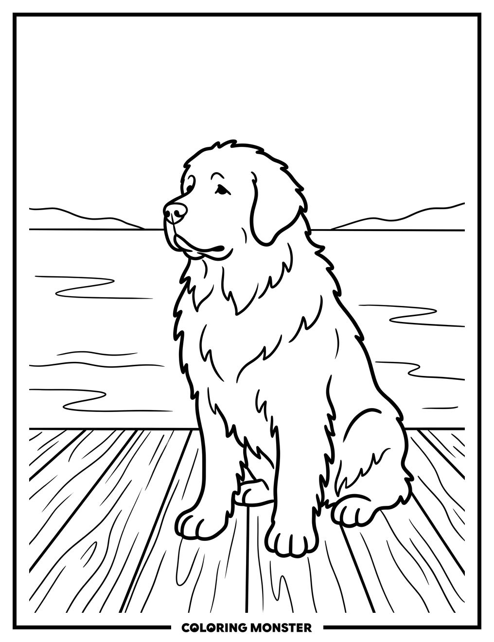 Newfoundland Dog on Dock Coloring Page