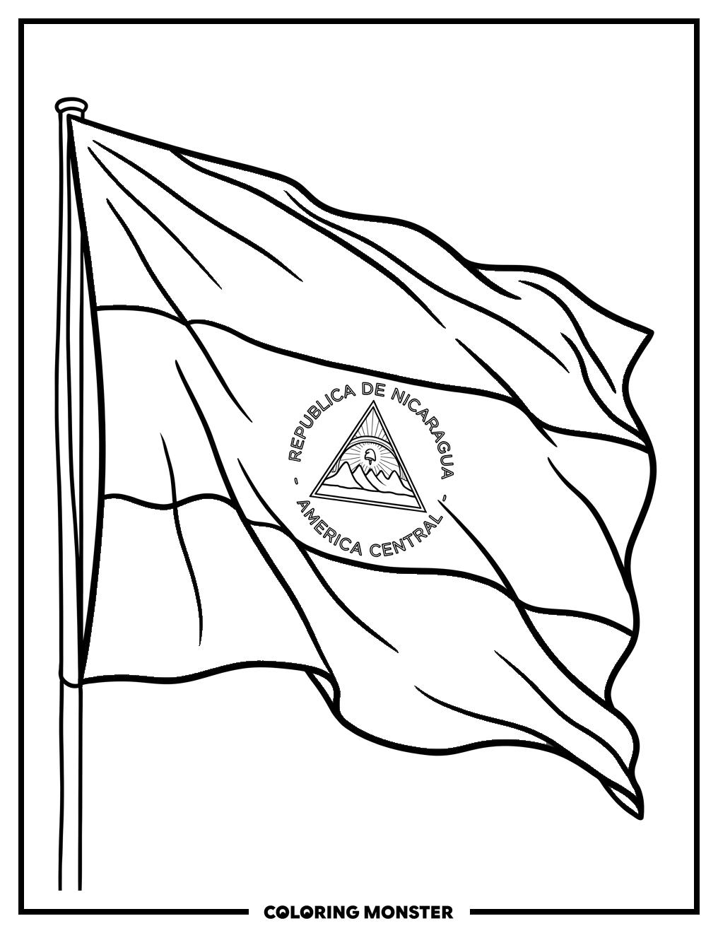 Nicaragua Flag Waving Coloring Page