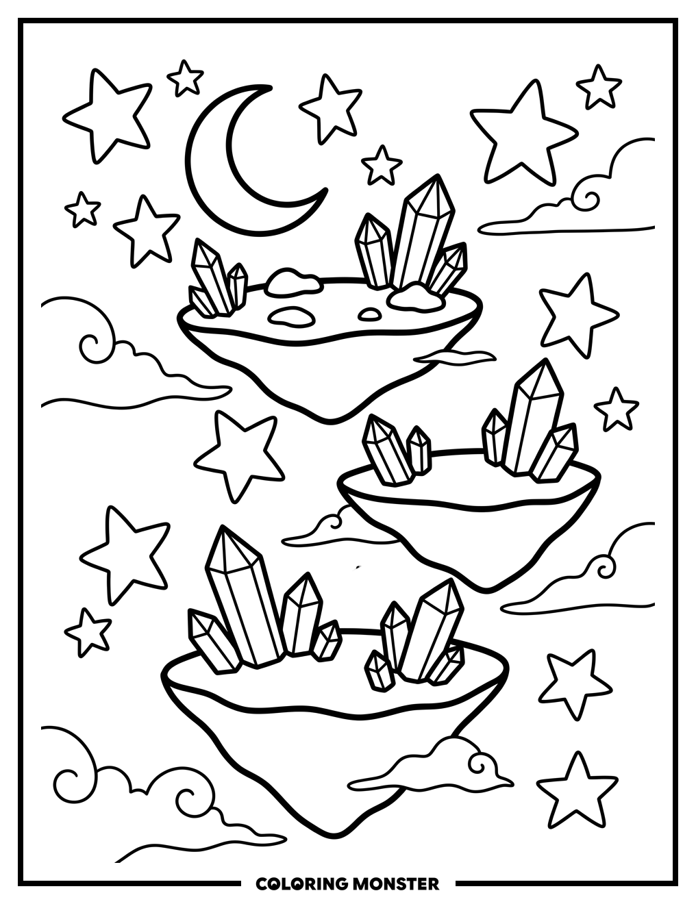 Night Sky With Stars and Moon Coloring Page