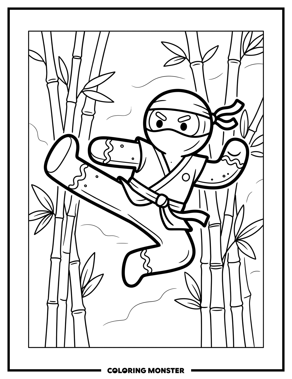 Ninja Gingerbread Man Kicking Coloring Page