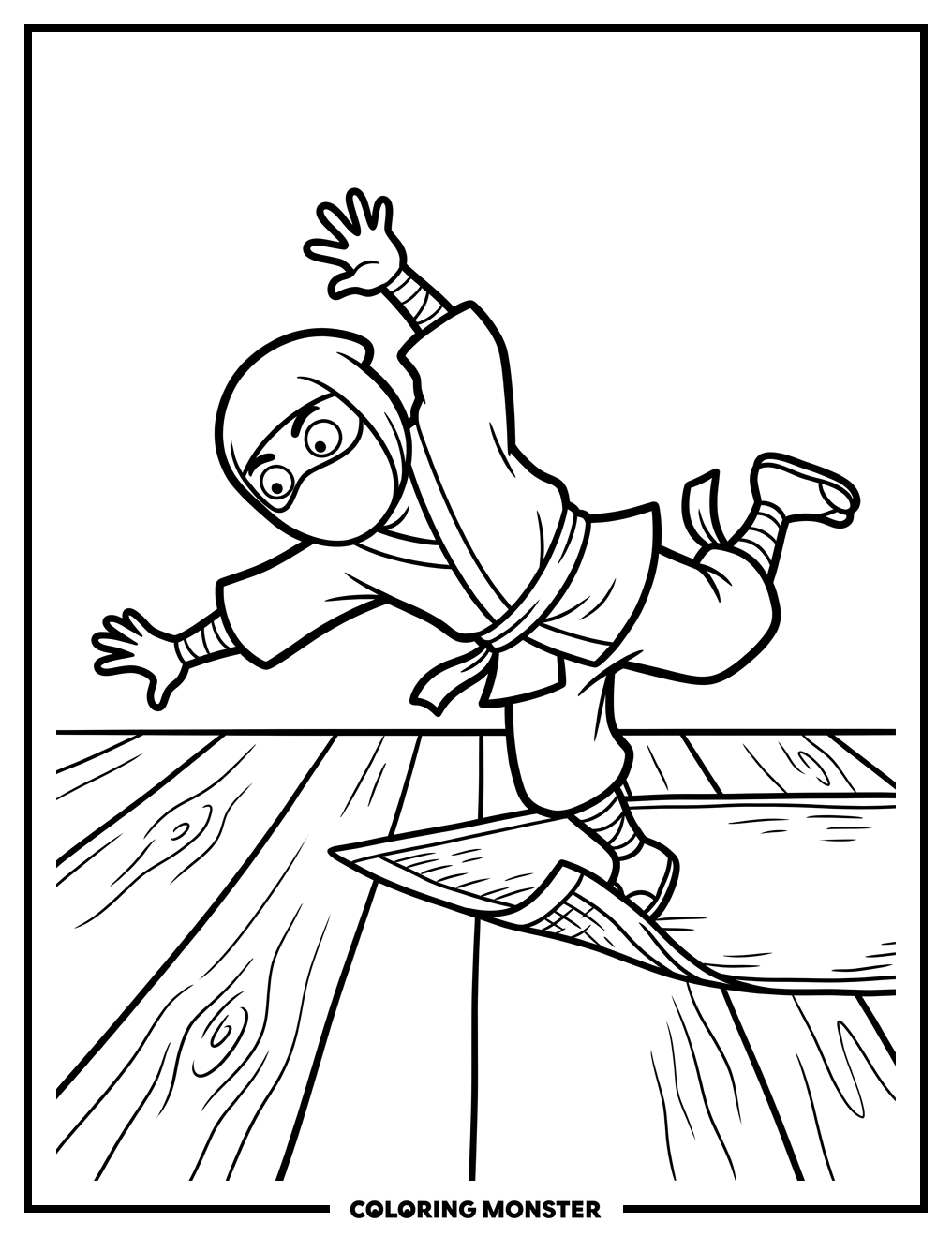 Ninja Tripping Comically Coloring Page