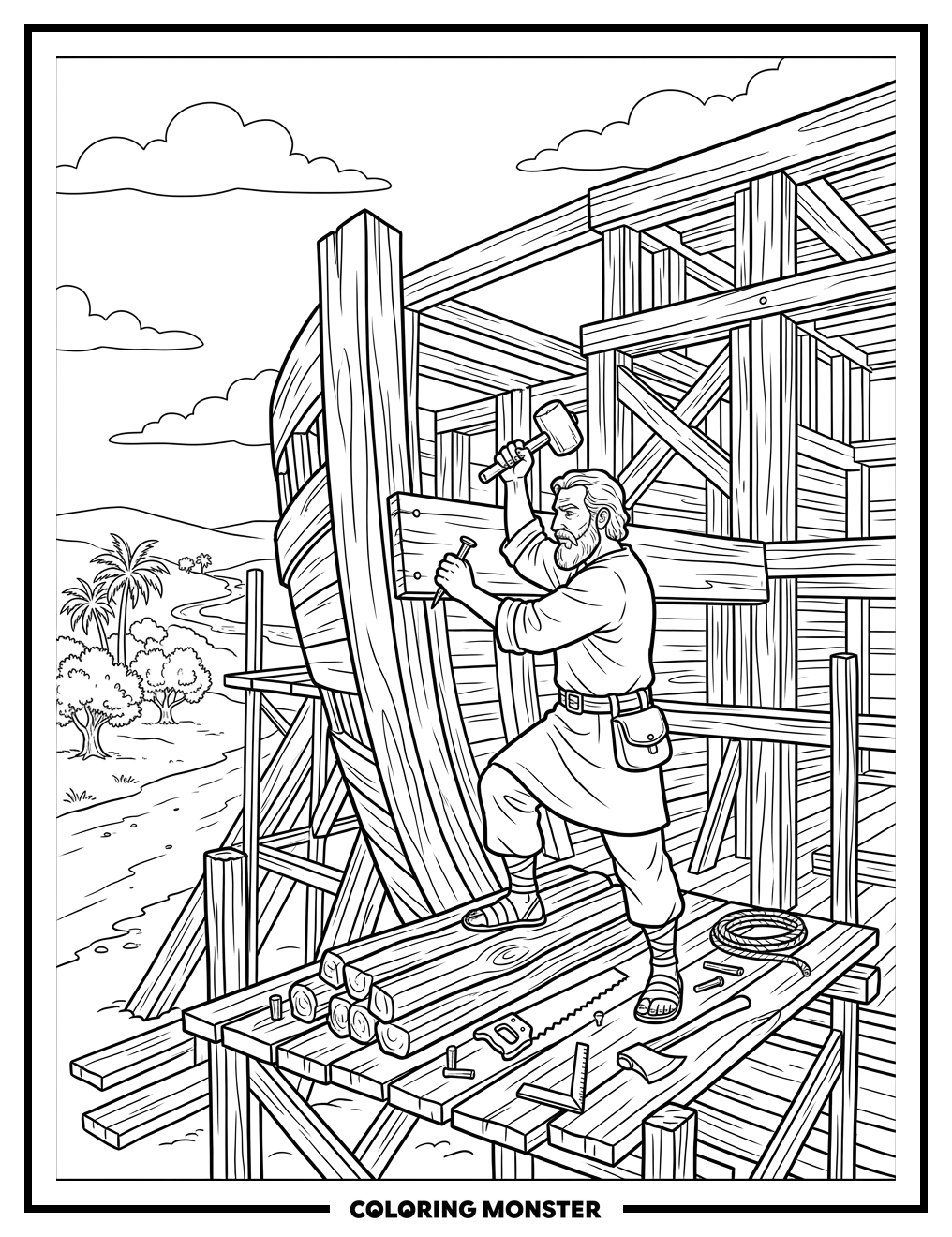 Noah Building The Ark Coloring Page