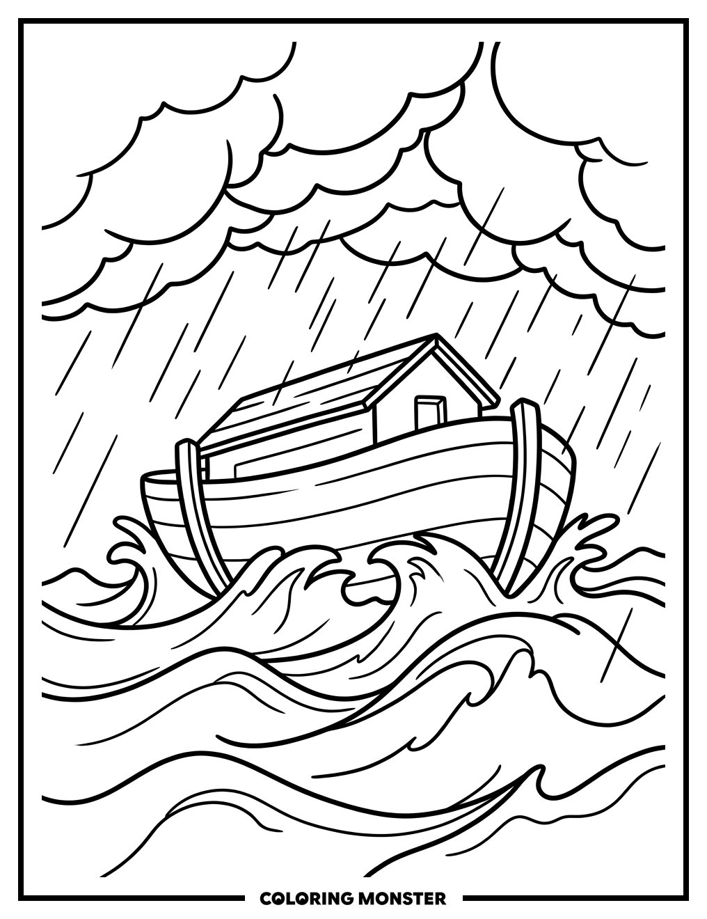 Noah's Ark in a Storm Coloring Page