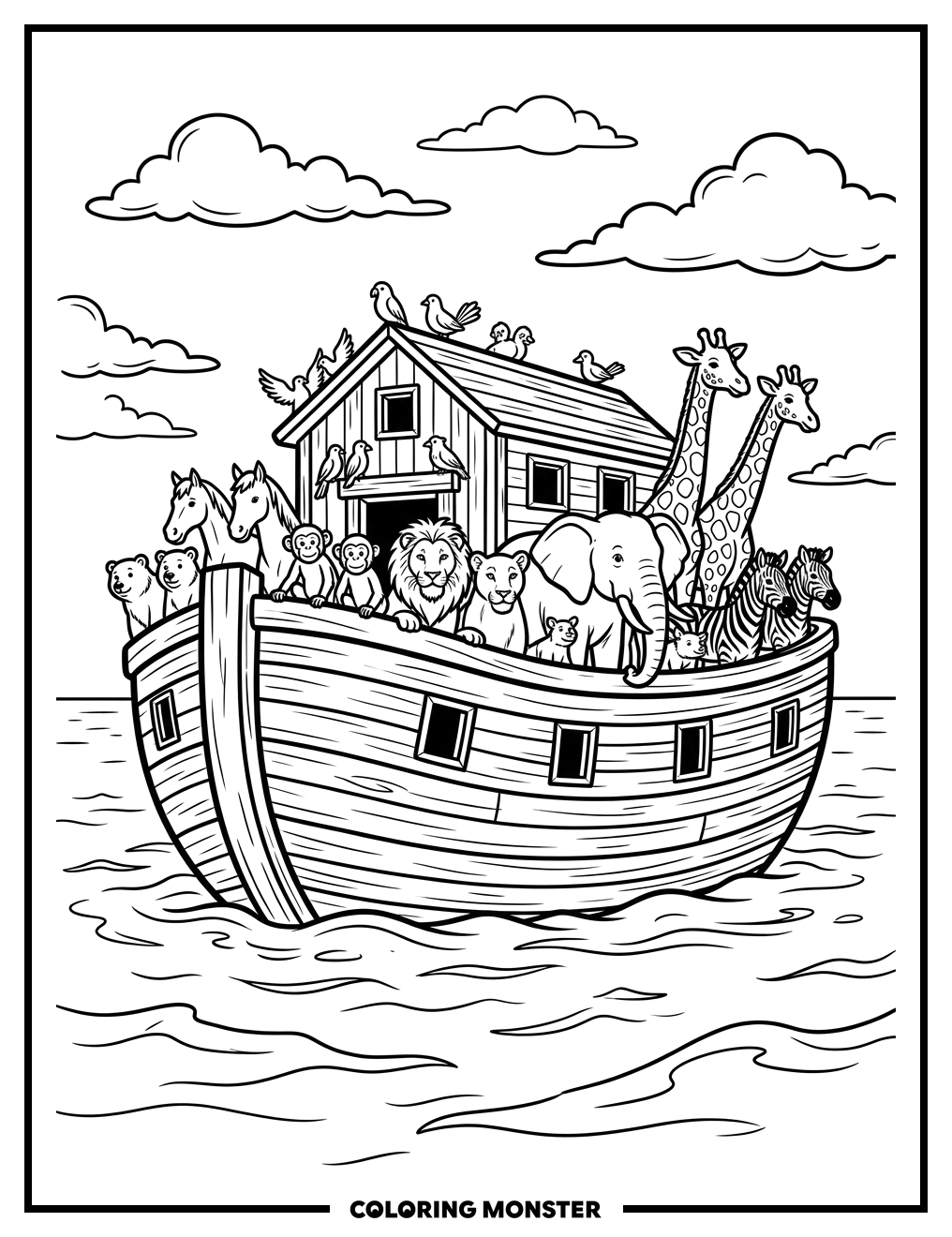 Noah's Ark With Animal Pairs Coloring Page