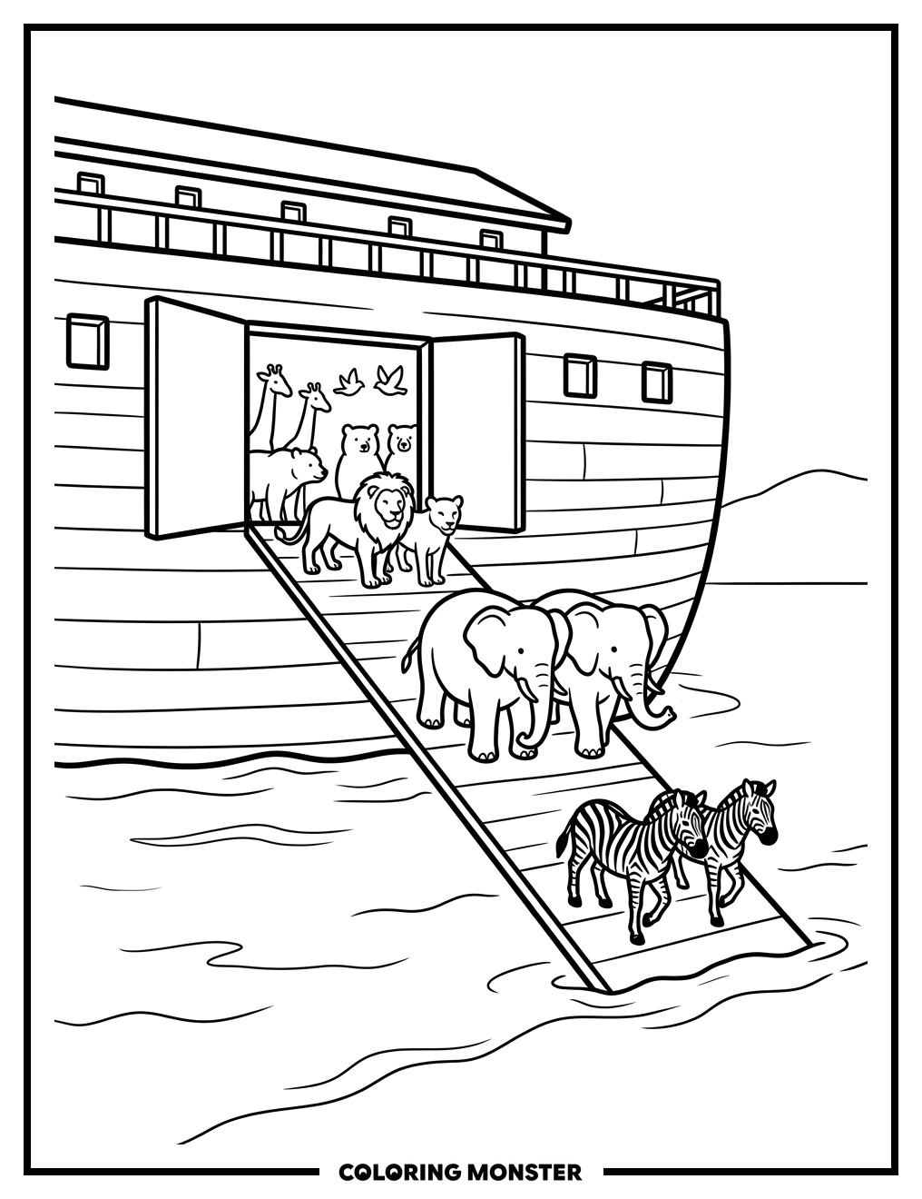 Noah's Ark With Animal Pairs Coloring Page