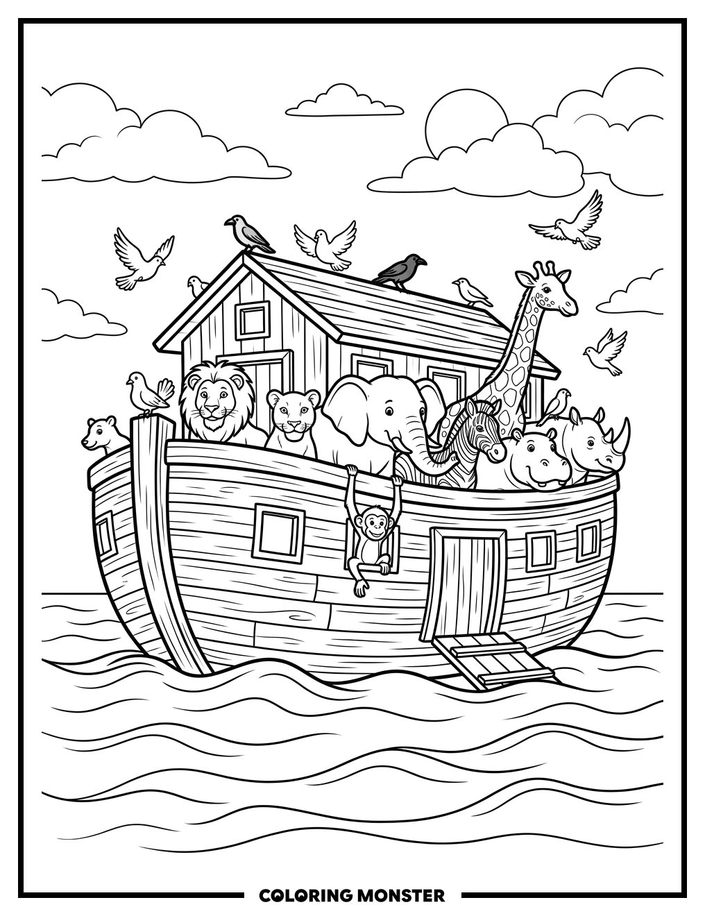 Noah's Ark With Animals Coloring Page