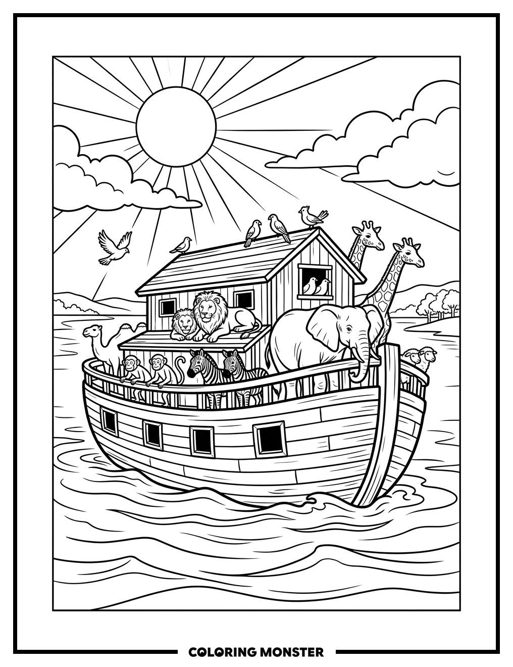 Noah's Ark With Animals Coloring Page