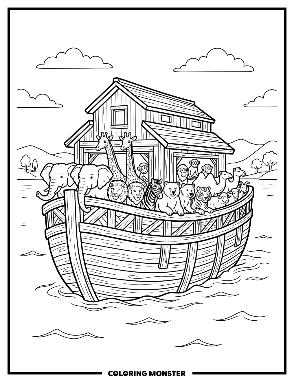 Noah's Ark with Animals Coloring Page