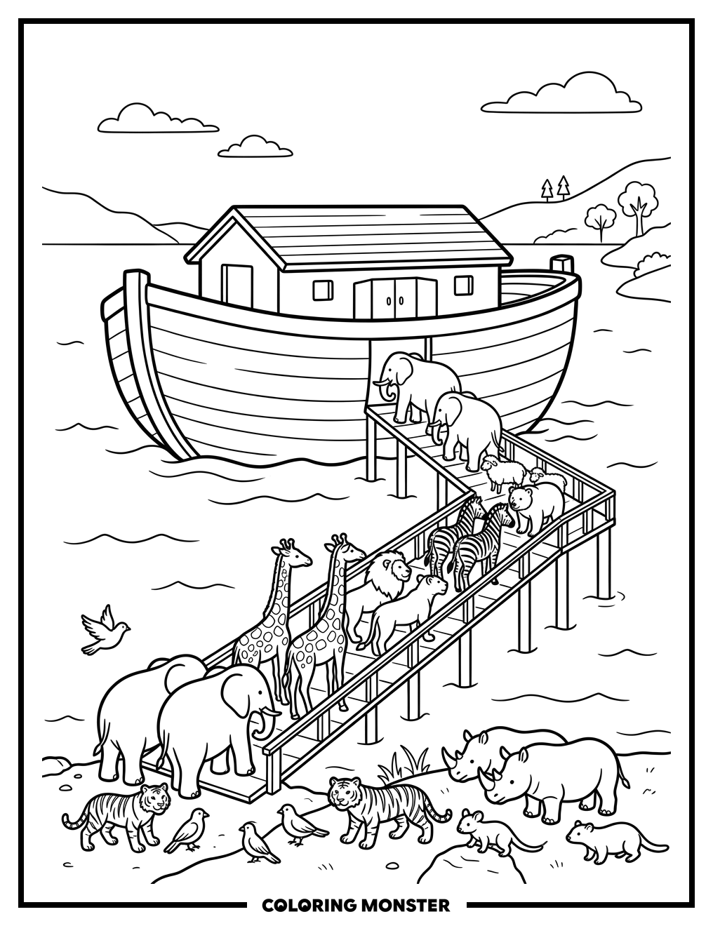 Noah's Ark with Animals Coloring Page