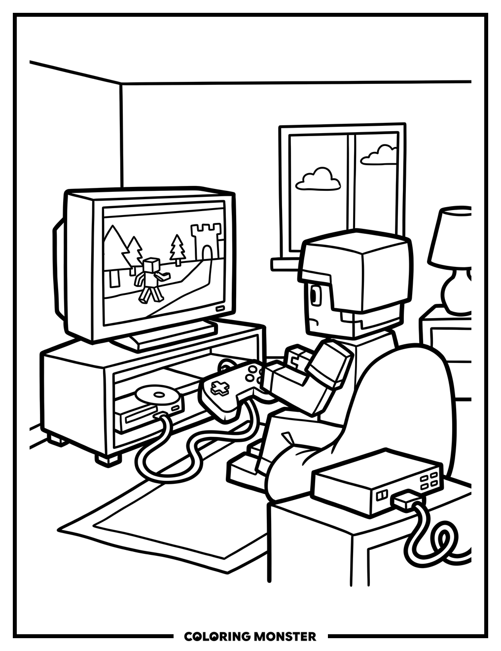 Noob Playing Video Games Coloring Page