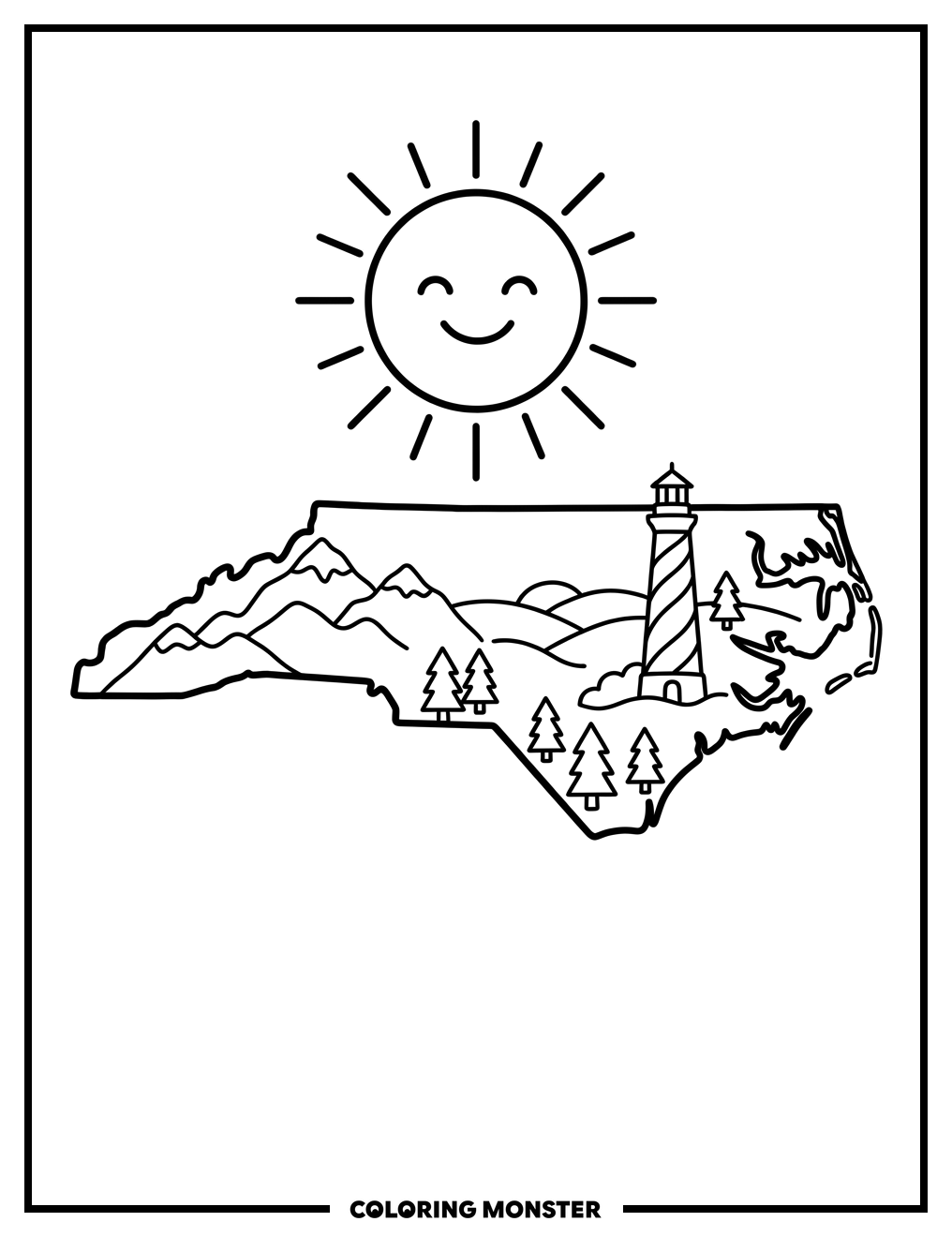 North Carolina State Outline Coloring Page