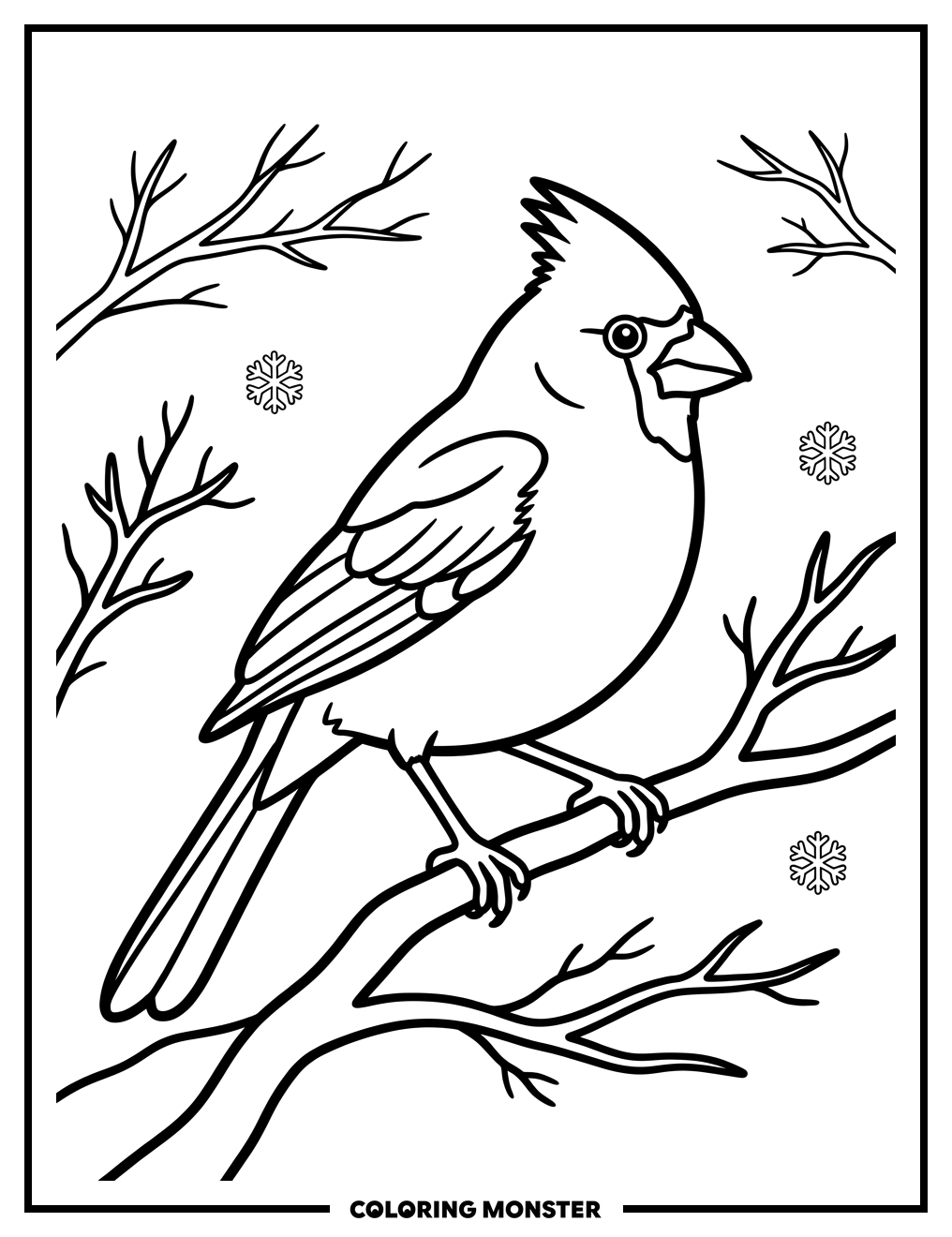 Northern Cardinal on Branch Coloring Page