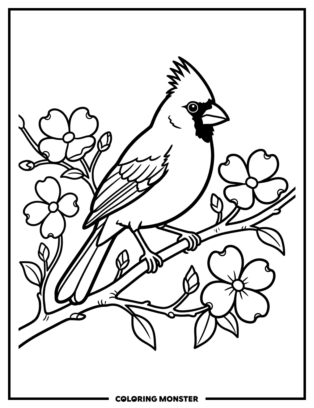 Northern Cardinal on Dogwood Branch Coloring Page