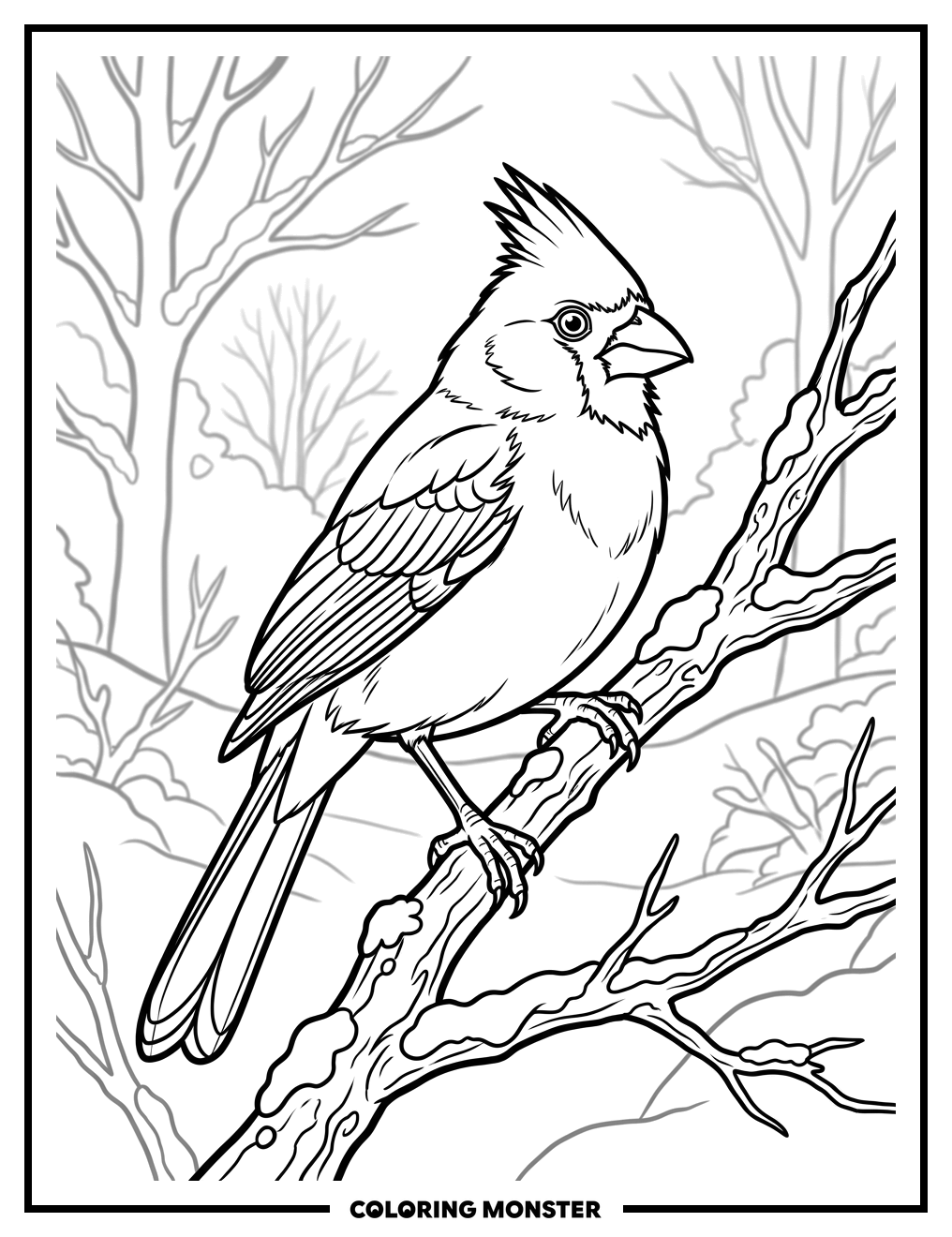 Northern Cardinal on Snowy Branch Coloring Page