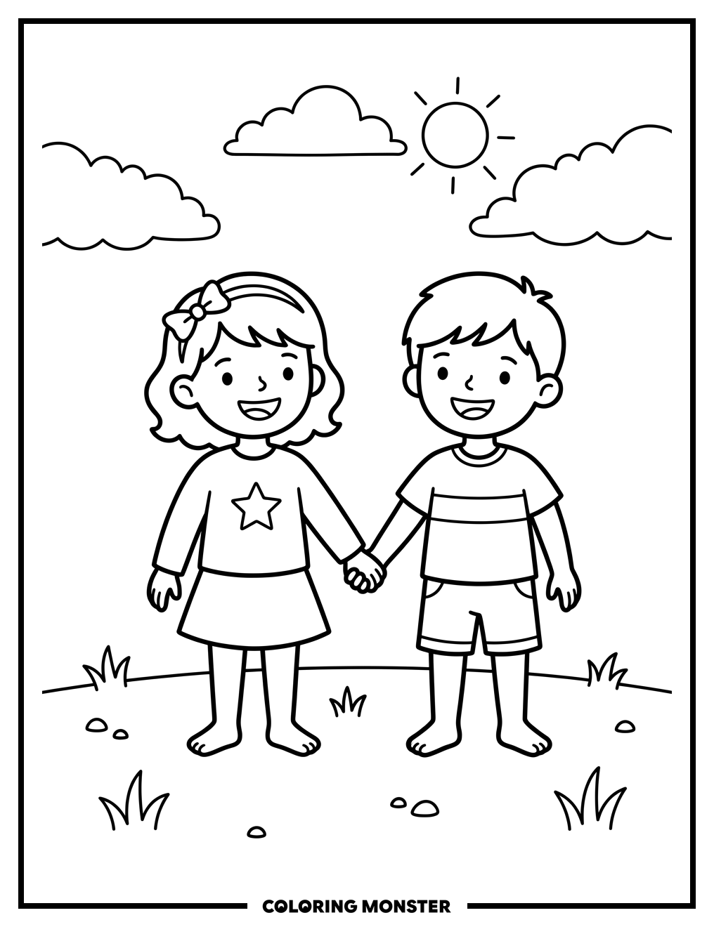 Nova and Victor Holding Hands Coloring Page