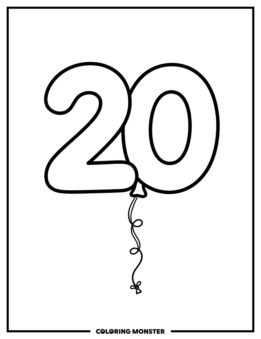 Number 20 Balloon Coloring Page