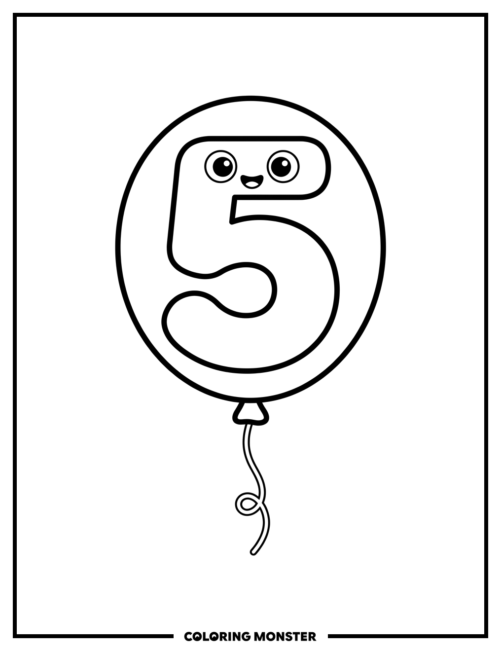 Number 5 Balloon With Face Coloring Page