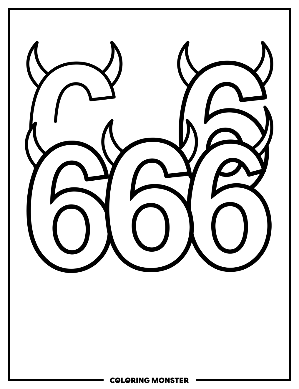 Number 666 with Devil Horns Coloring Page