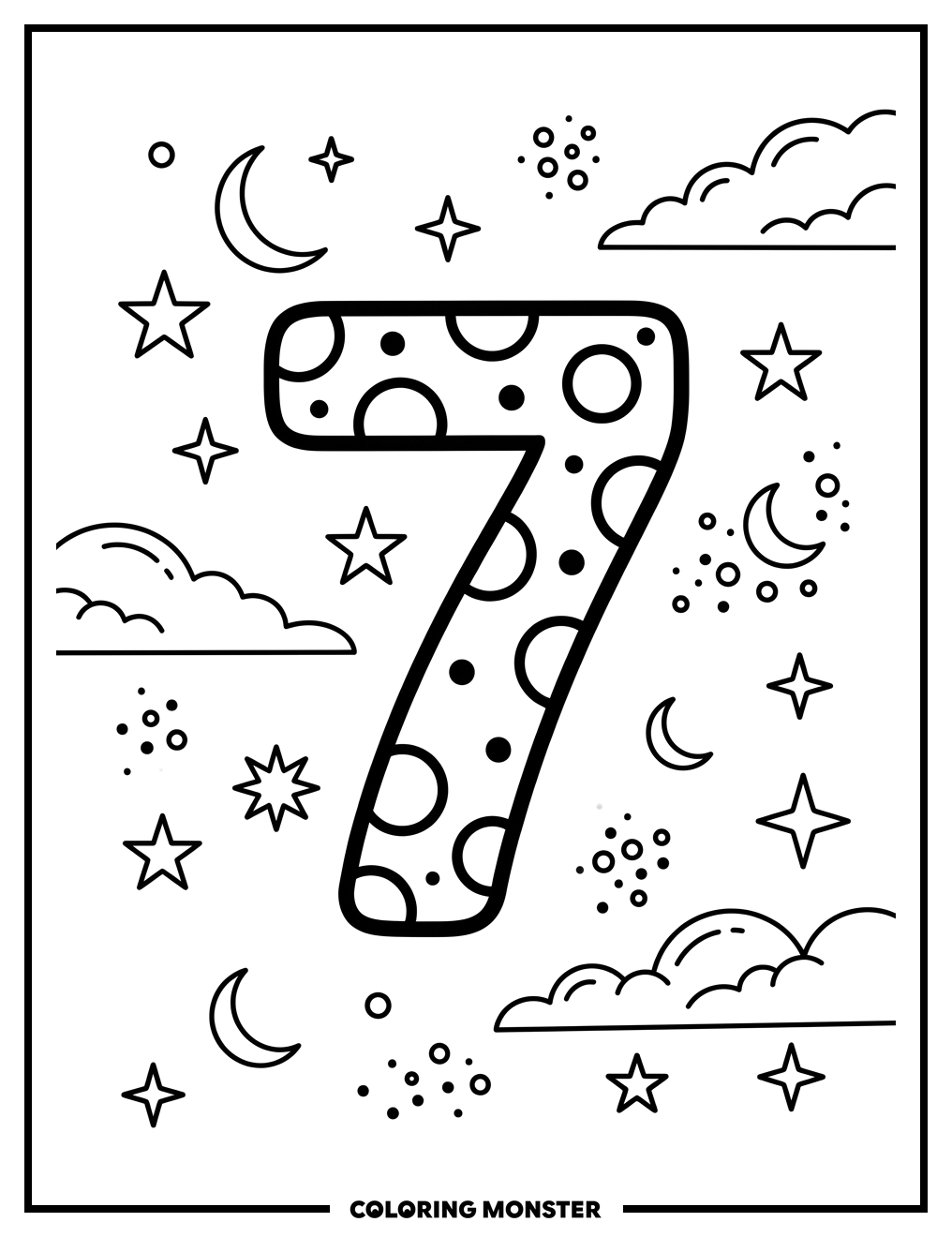 Number 7 In Space Coloring Page
