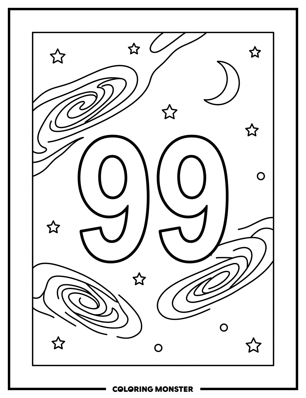 Number 99 Night Sky Coloring Page