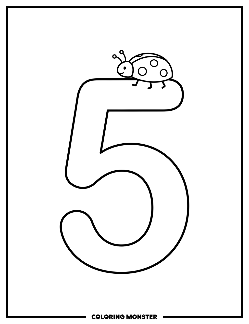 Number Five With Ladybug Coloring Page