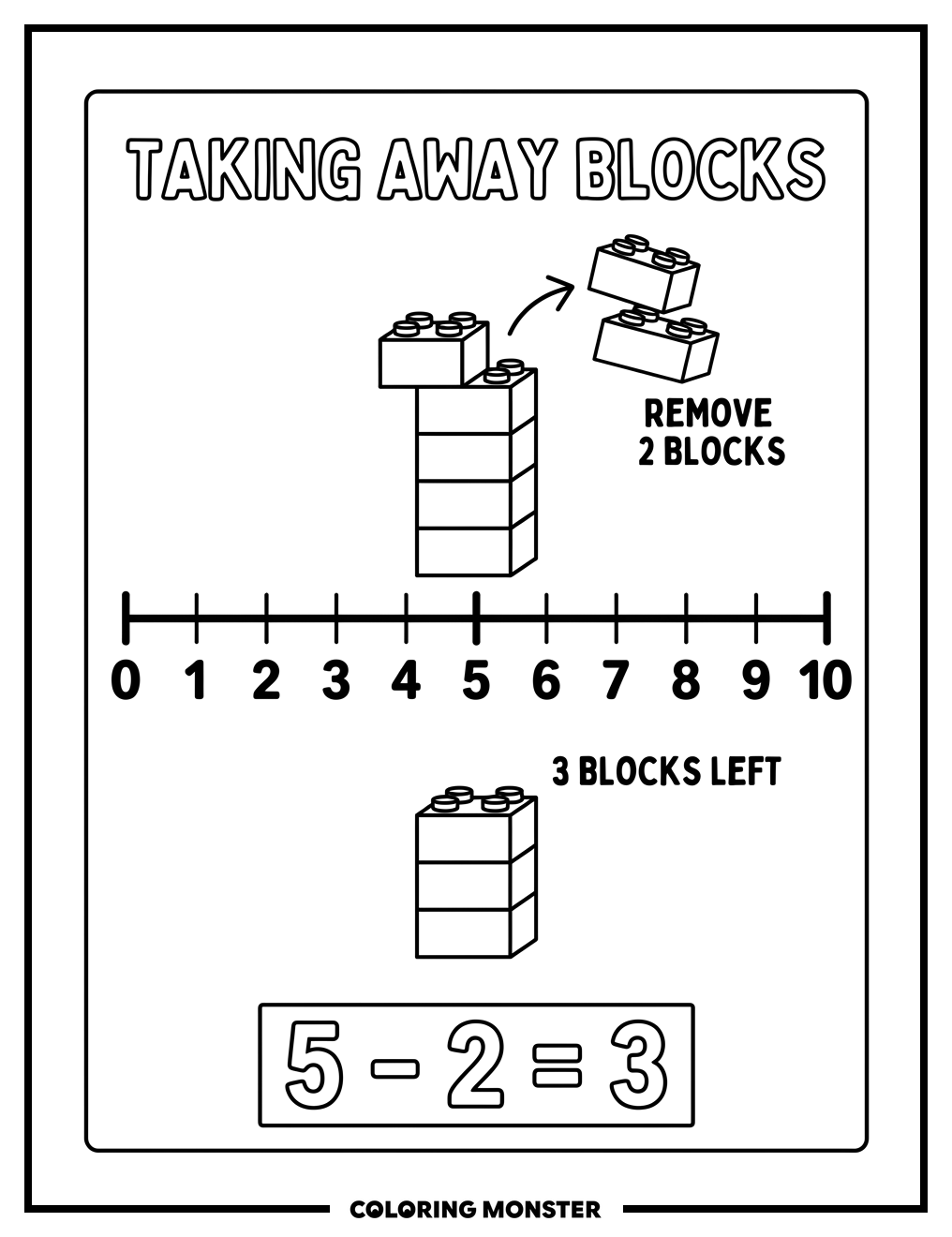 Number Line With Building Blocks Coloring Page