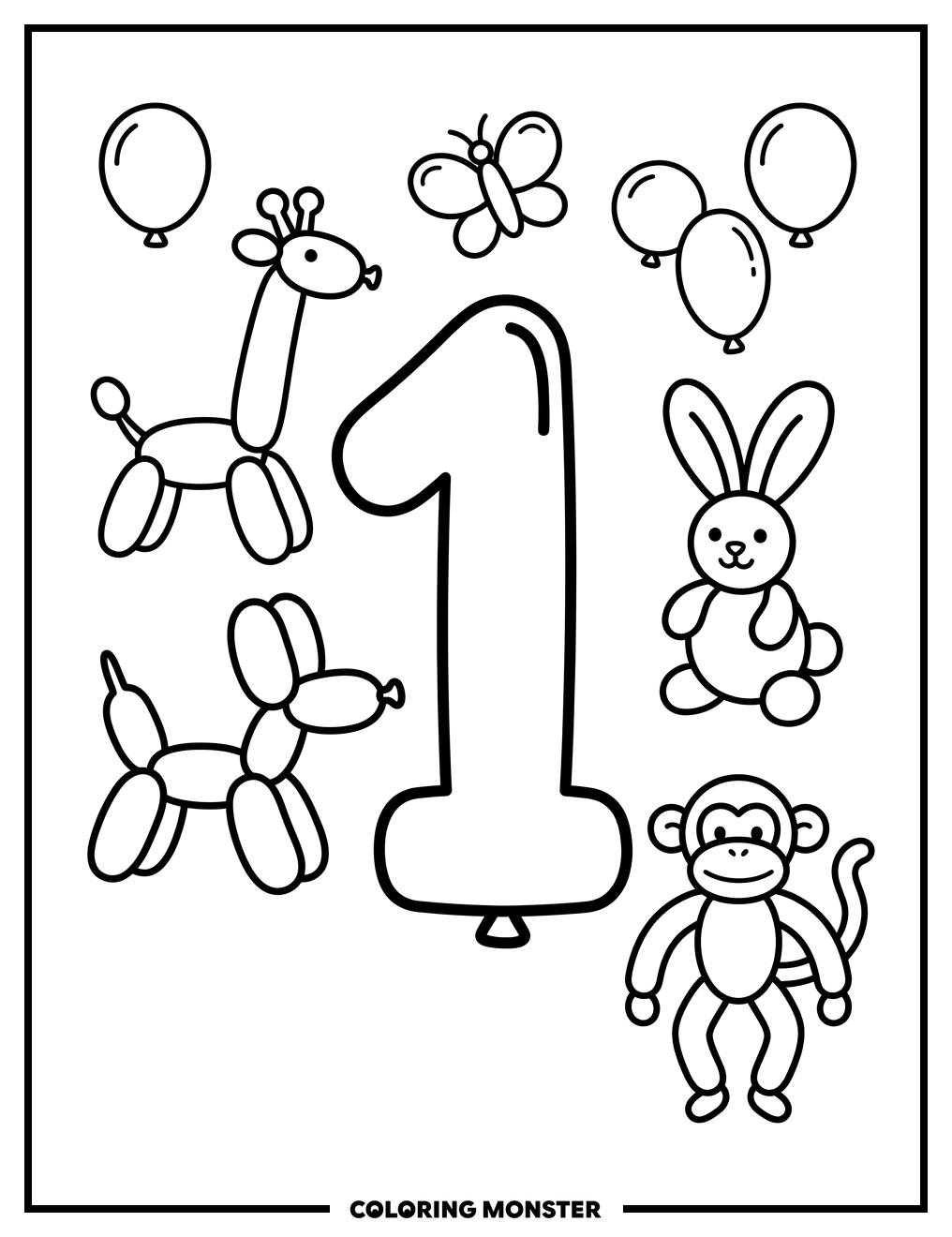 Number One Balloon Animals Coloring Page