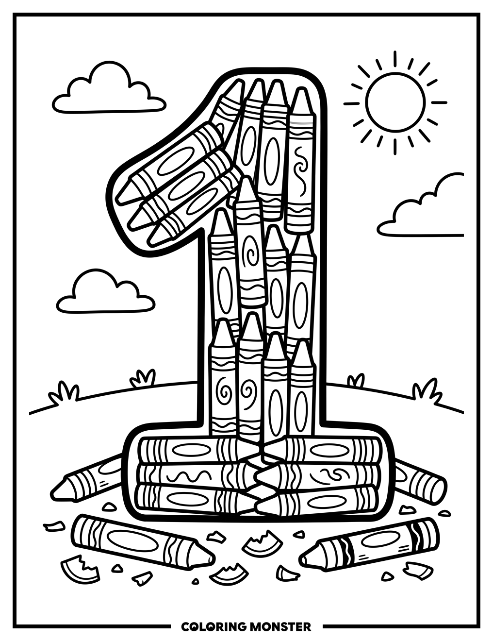 Number One Crayon Art Coloring Page