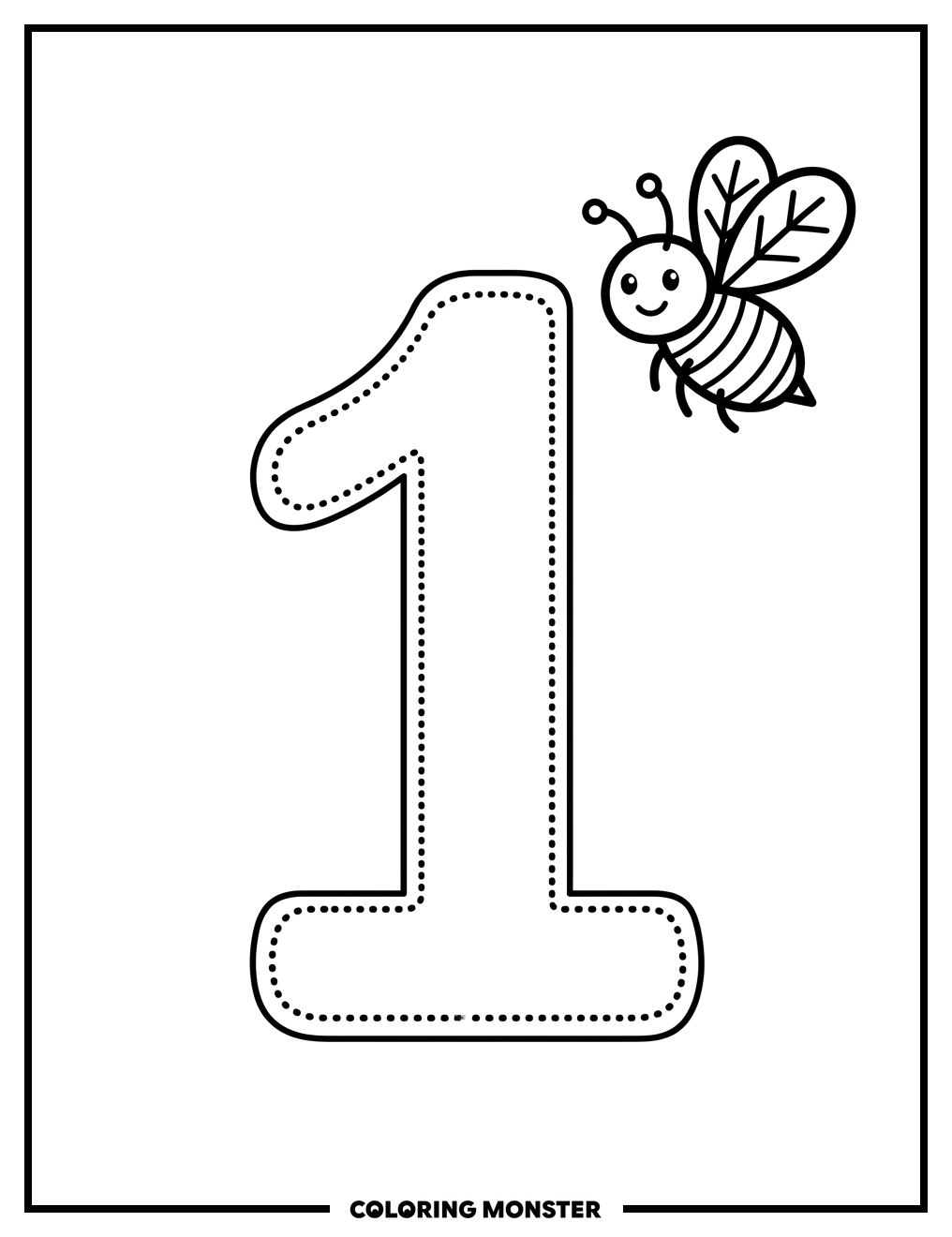 Number One With Bee Coloring Page
