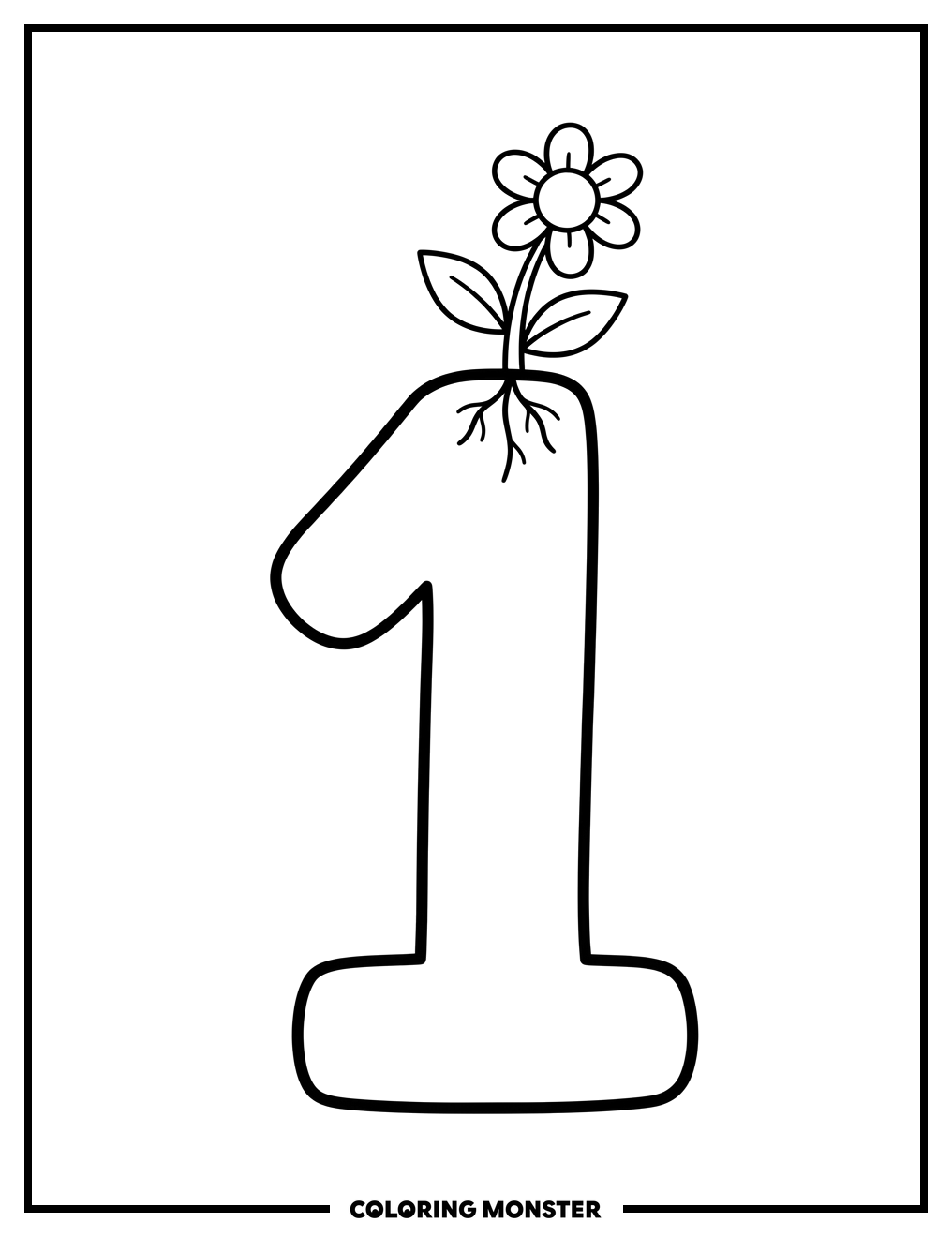 Number One with Flower Coloring Page
