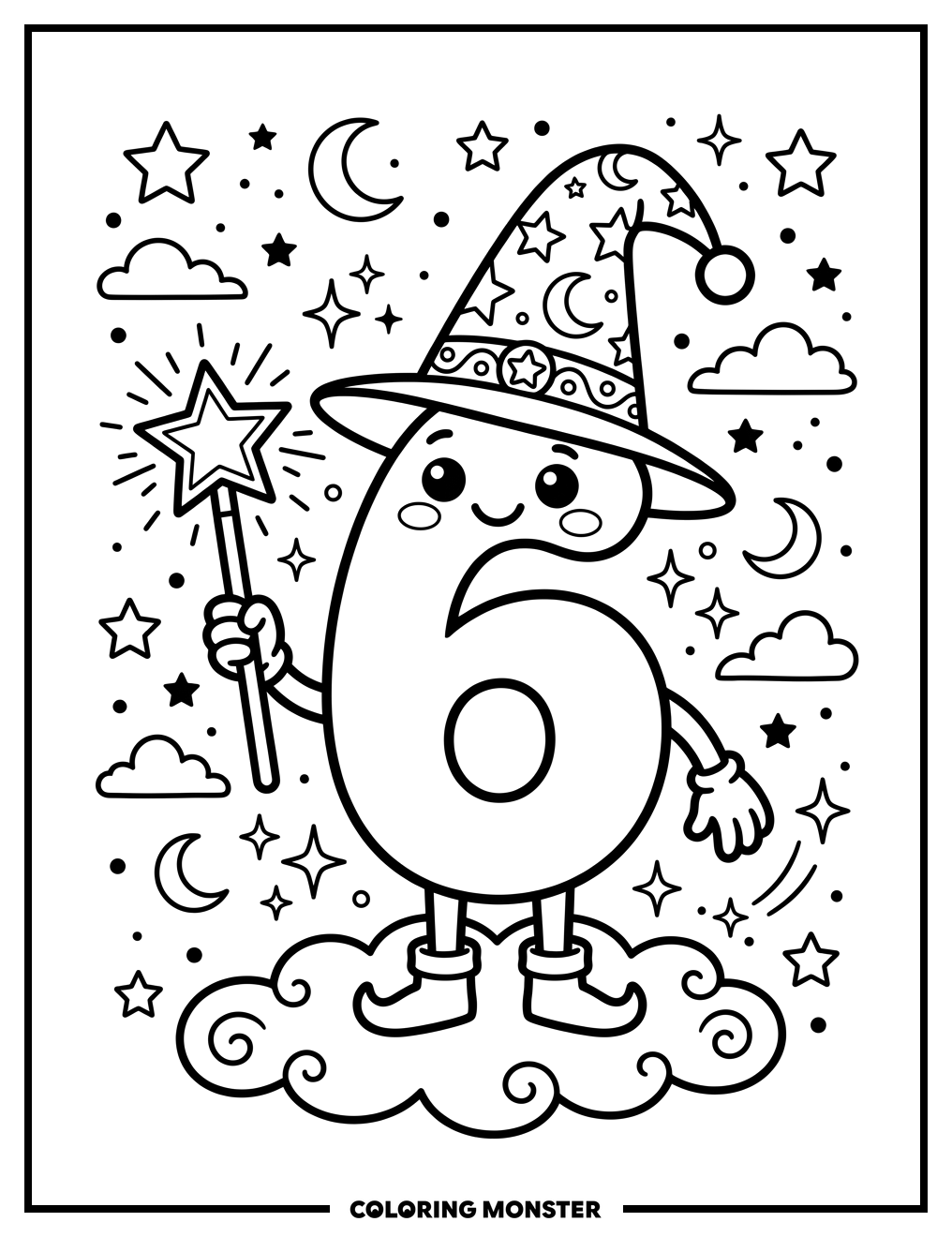 Number Six The Wizard Coloring Page