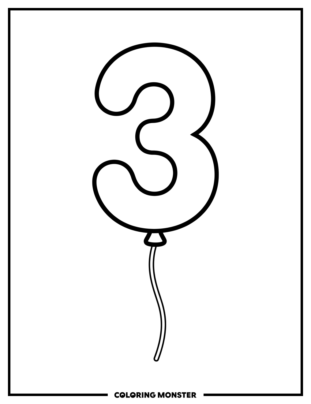 Number Three Balloon Coloring Page