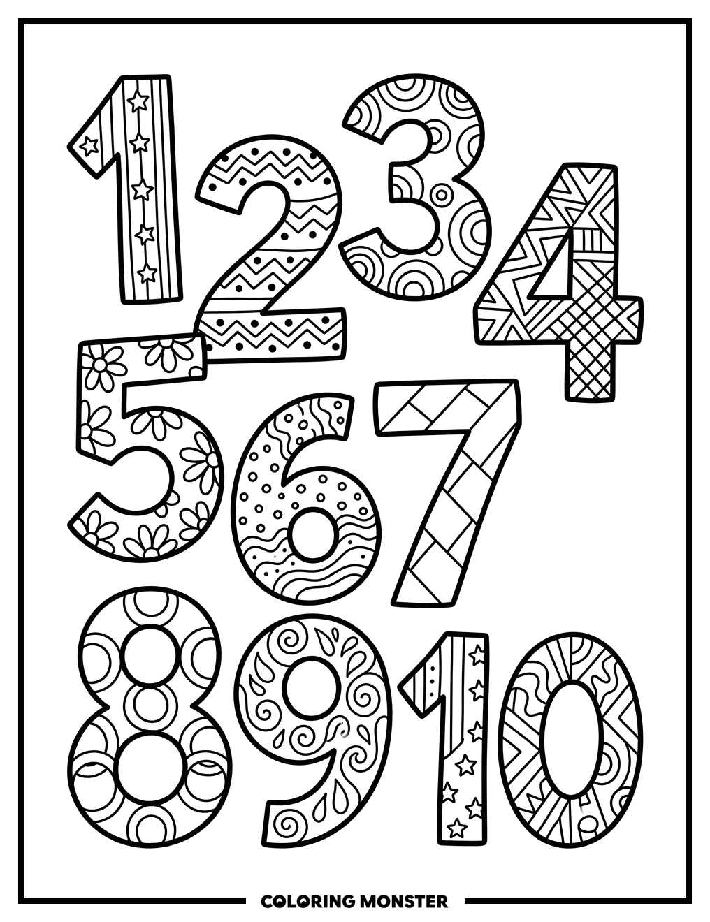 Numbers One To Ten Fun Coloring Page