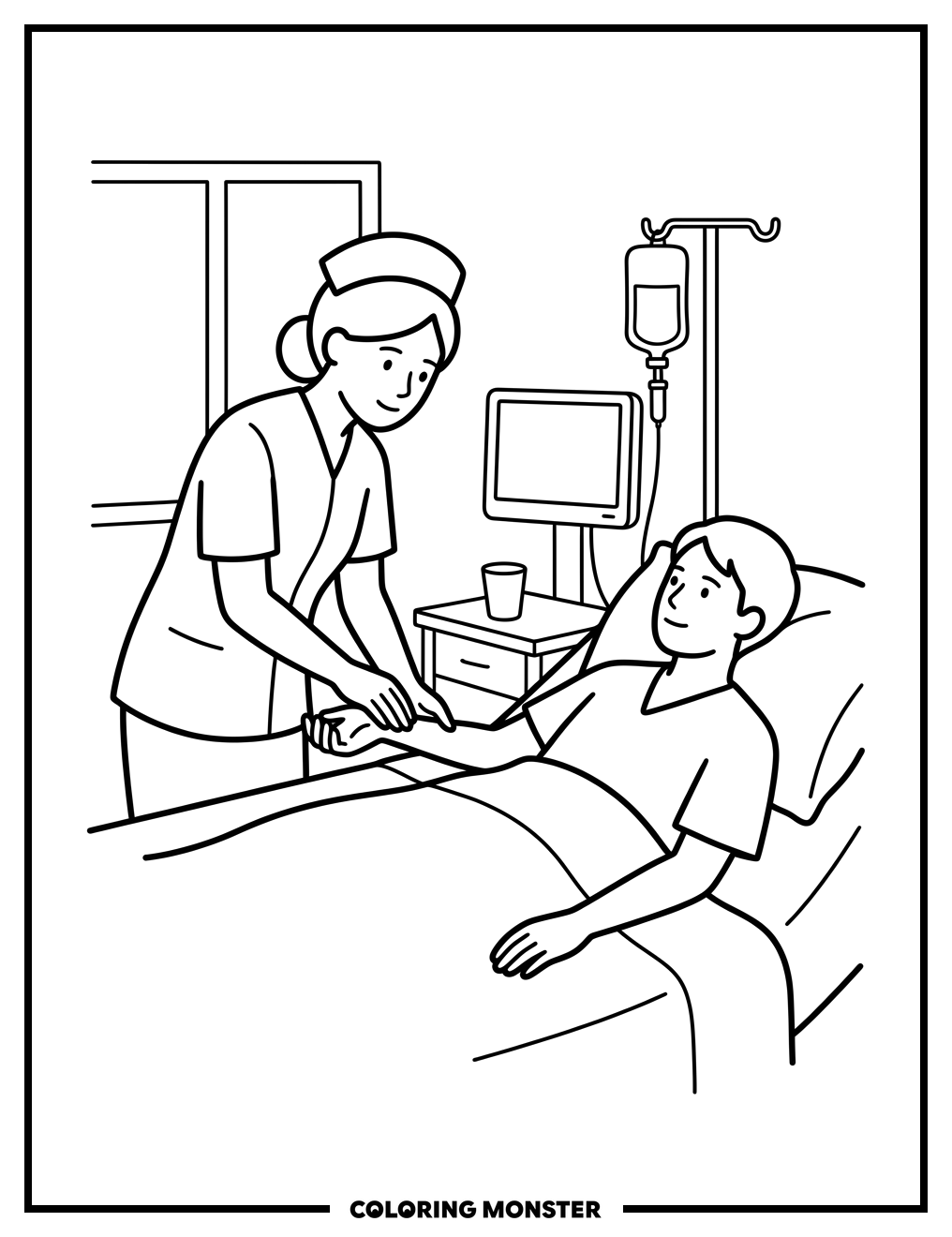 Nurse Caring for Patient Coloring Page