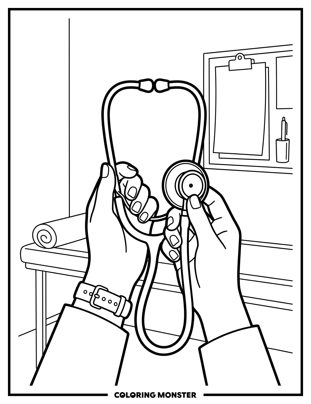 Nurse's Hands With Stethoscope Coloring Page